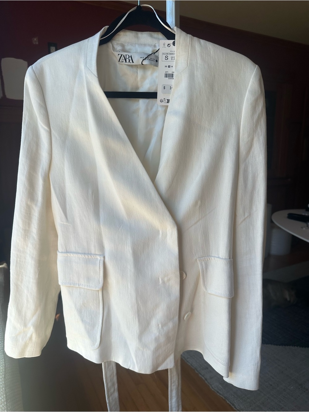 ZARA White Minimalist Single-Button Blazer
